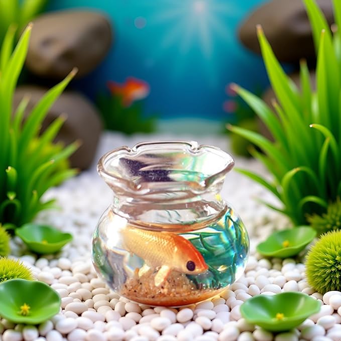 1pc Multicolour Dollhouse Miniature Goldfish Bowls with Smooth Surface, Realistic Chic Resin Dollhouse Fish Tank Accessories for Garden Scene Decor,1.06" x 0.51" x 1.02" Décor
