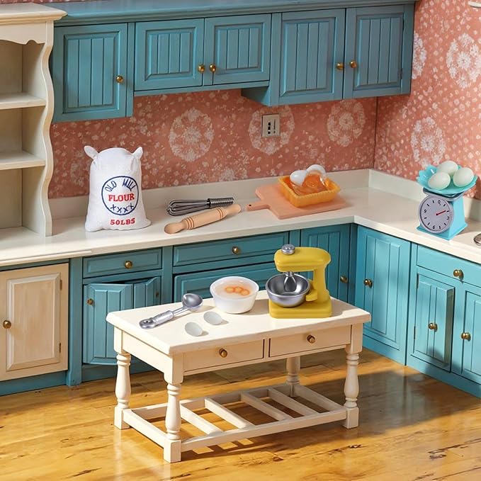 18PCS Dollhouse Miniature Kitchen Food Accessories Set, Mini Stuff for Dollhouse Decor with Stand Mixer, Kitchen Scale, Flour, Rolling Pin Accessories