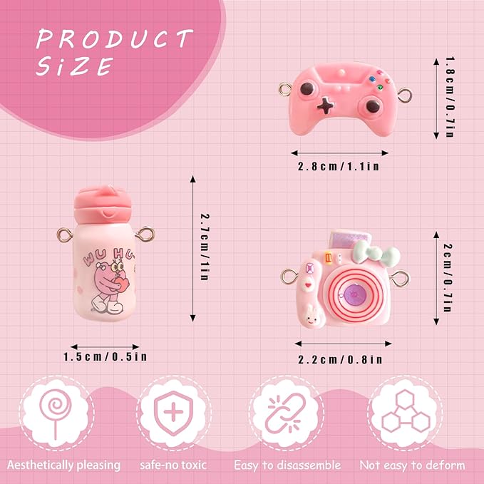 VPDSLABUBU Pink Series Accessories for 3.9-6.7 Inch (10-17cm)Dolls , There are 7 Mini Accessories in Total, Including Models of Kettle, Game Console Handle, Ice Cream, French Fries, Camera, and A Bell