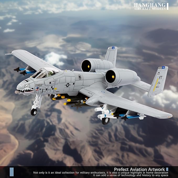 HANGHANG 1/100 A-10 Thunderbolt II Warthog Attack Plane（Painted Version） Metal Fighter Military Model Diecast Plane Model for Collection and Displays