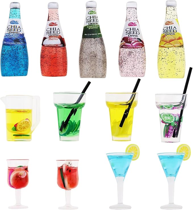 The Lord of the Tools 13PCS Dollhouse Miniature Wine Bottles 1:12 Scale Cocktail Cup Drink Juice Tea Beverage Bottle Toys Simulation Kitchen Model for Dollhouse Kitchen Decor