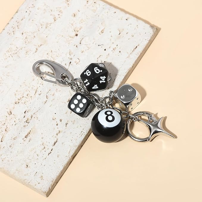 FunBoat Magic 8 Ball Cute Dice Charm Keychain Cute Backpack Purse Bag Hangings Accessories, Y2k Key Chain Gift Aesthetic