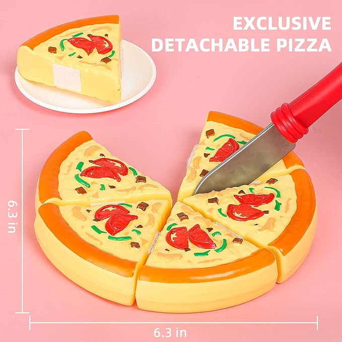 Shimirth 67Pc Pretend Play Food Sets for Kids Kitchen, Pizza Toy Food & Cutting Fake Food - Fruits & Vegetables, Play Kitchen Toys Accessories, Pretend Food Toys for Toddlers Boys Girls Birthday Gift