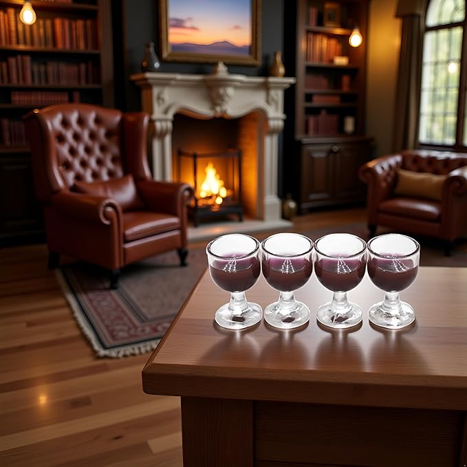 4 Pcs Red Wine 1/12 Miniature Wine Glasses Dollhouse Decoration Accessories Decoration Model Living Room Scene Craft Displays