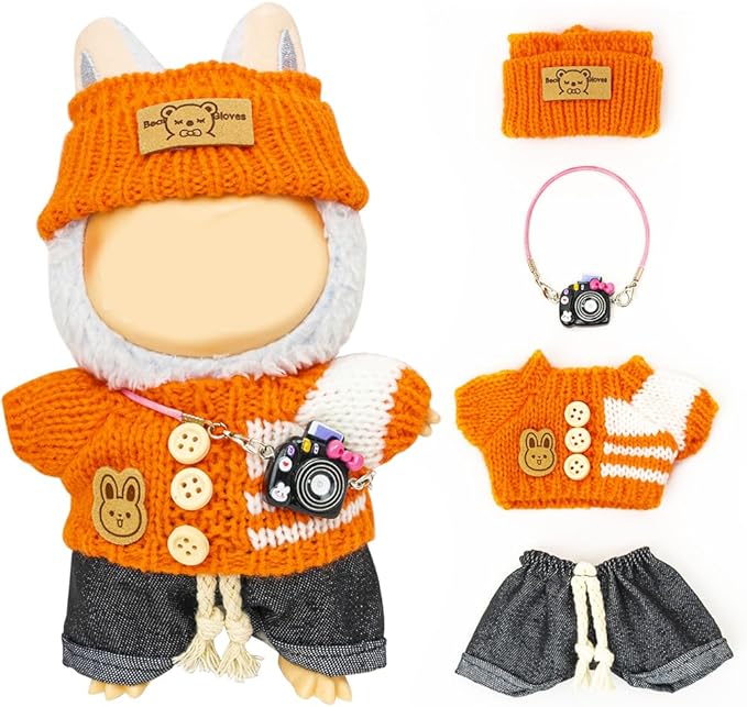 Clothes for Lububu 17cm Dolls(NO Doll) for Lububu Doll Outfits with Accessories Suit for Lububu Cute Stylish Dress Up Set Orange