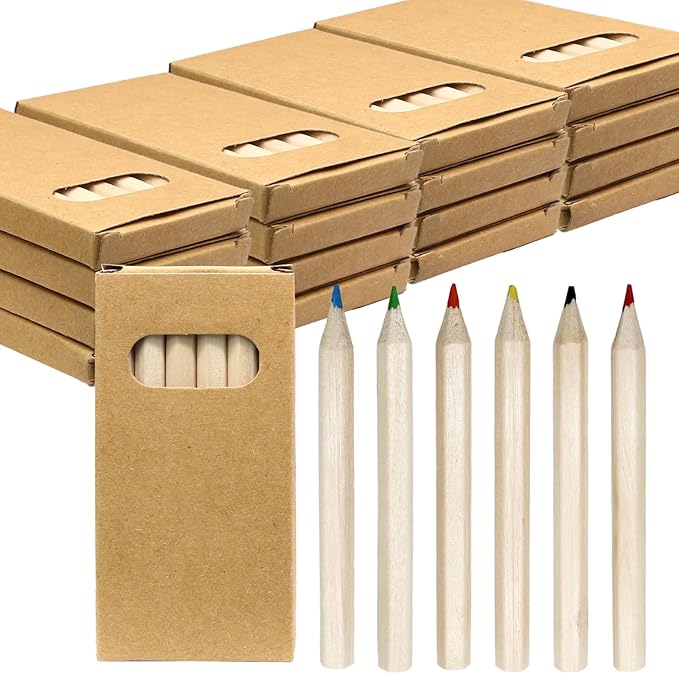 Zorfeter 25 Pack 3.5 Inch Mini Colored Pencils, 6 Per Pack Portable Short Fat Pre-Sharpened Bulk Pencils 6 Colors for Painting/Classroom School Supplies(150PCS)