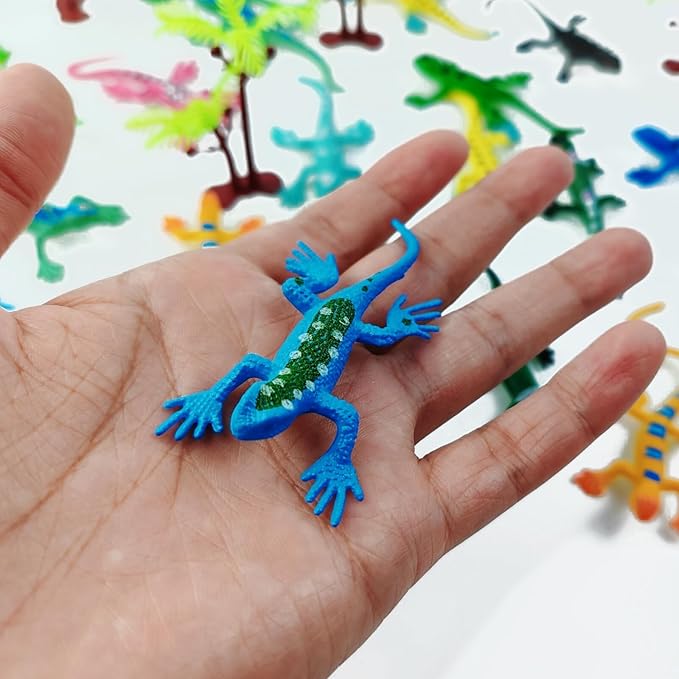 TIHOOD 28PCS Plastic Mini Lizard Toys Kit for Kids Colorful Plastic Fake Model Artificial Reptile Lizard for Teens Adults Decoration Figure Educational Toys Halloween Party Favors Decoration