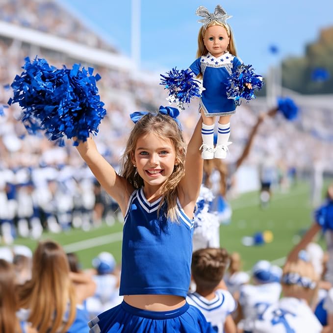 ARTST Cheer Uniform Doll Outfit-American 18 inch Doll Clothes & Accessories Set Including Clothing Pom Poms,Shoes,Socks and Hairbow,Sport Gifts for Girls Age 6+