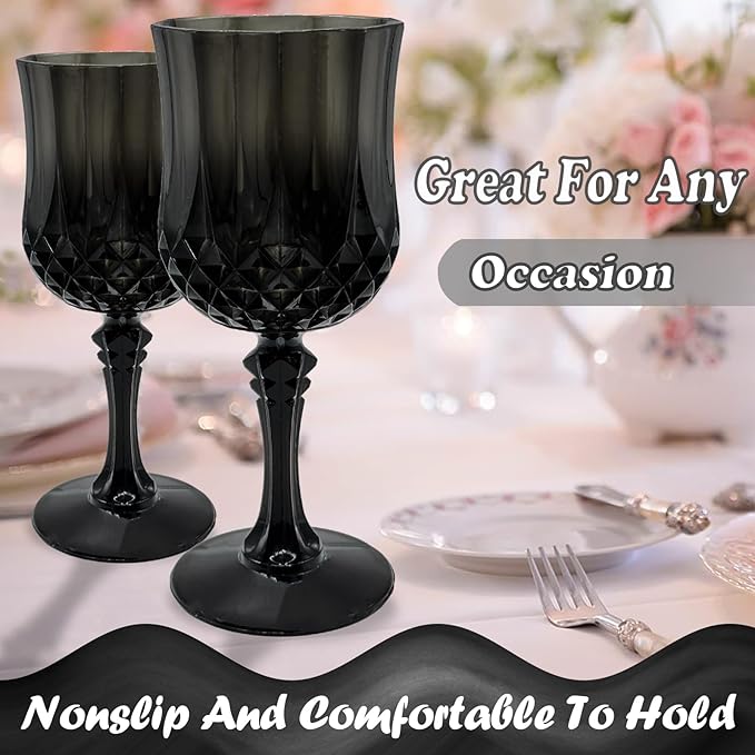 Veiuwa 24 PCS Black Plastic Wine Glasses,Reusable Plastic Wine Glasses,Black Goblet Glass,Durable and Sturdy Cups Can Be Used for Various Parties Such as Weddings!
