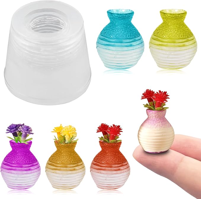 Mini Round Vase Resin Silicone Molds 3D Simulation Vase Epoxy Casting Molds for DIY Micro Resin Dollhouse Fairy Garden Kitchen Miniatures Landscape Tiny Things Decor