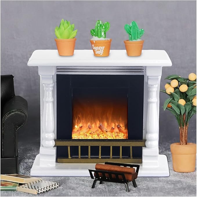 Dollhouse Decoration Accessories,1:12 Fireplace TV Miniature Furniture Room Wooden Vintage Fireplace Mini Furniture