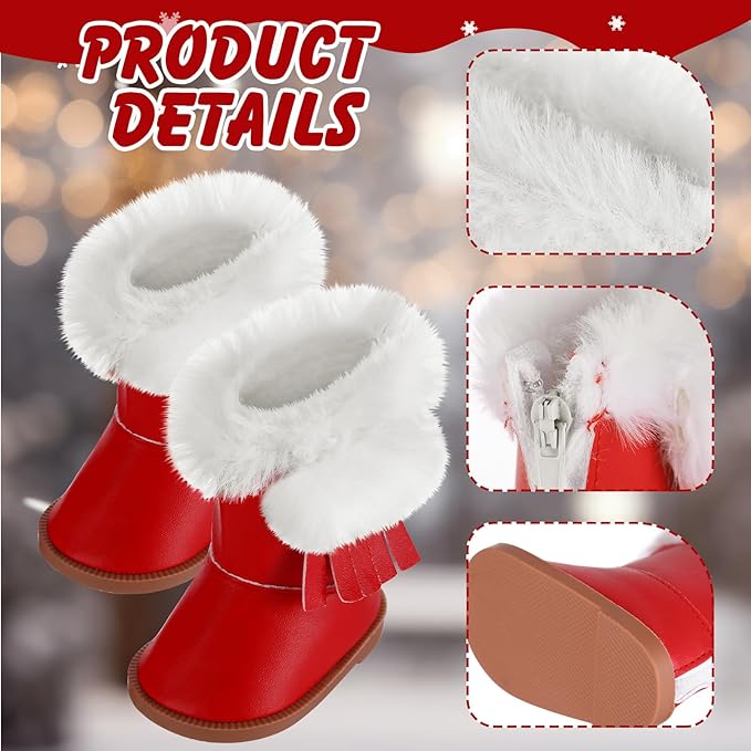 Bencailor 3 Pairs Doll Shoes 18 Inch Doll Boots Winter Dolls Snow Boots Christmas Accessories for Dress up(Red Black White)