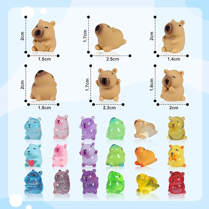 24 Pcs Mini Capybara Figurines, Glow in Dark Resin Animals for Dollhouse Garden Decor, Cute Collectible Miniatures for DIY Crafts