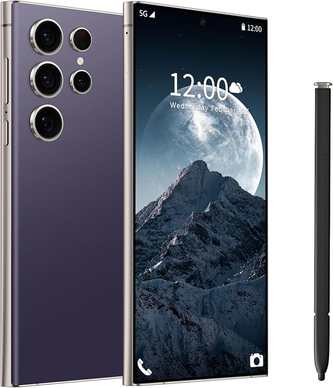 BAOWU I24 Ultra 5G Unlocked Phones, Built in Pen, Smartphone Battery 6800mAh 6.8" HD Screen Unlocked Cell Phone, 16+512GB Android14 with 128G Memory Card, Face ID/Fingerprint Lock/GPS (Dark Purple)