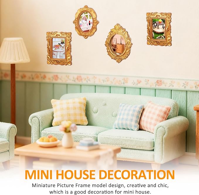 Toyvian Miniatures Vintage Picture Frames: 18pcs Mini Gold Frames Ornaments Crafts, DIY Mini Resin Photo for 1 12 Scale Dollhouse Decor, Photography Wall Display, Tiny Antique Photo Accessories