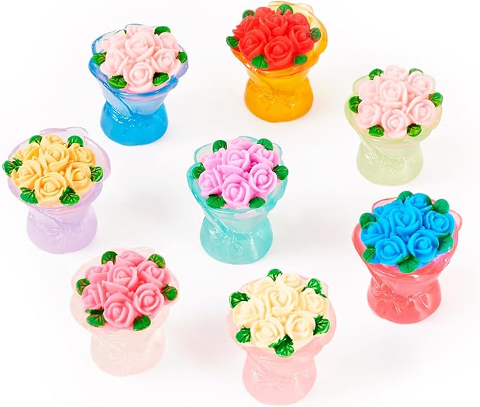 BB Beadthoven Beathoven 8Pcs Glow in The Dark Rose Flowers Ornaments Assorted Colors Luminous Resin Miniature Flowers Figurines for Dollhouse Fairy Garden Landscape Dollhouse Car Decorations