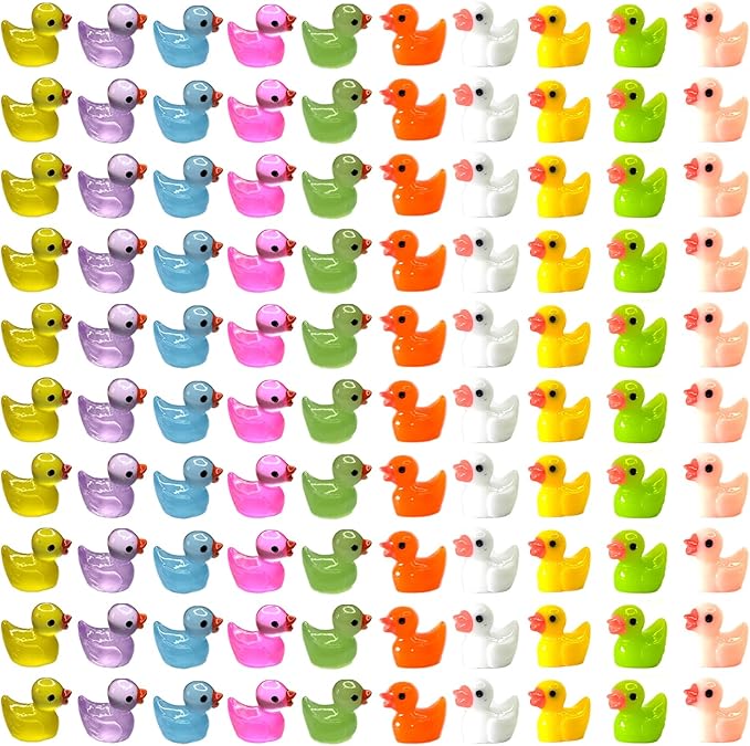 100pcs Mini Luminous Ducks & Resin Ducks for Micro Garden & Dollhouse Decor