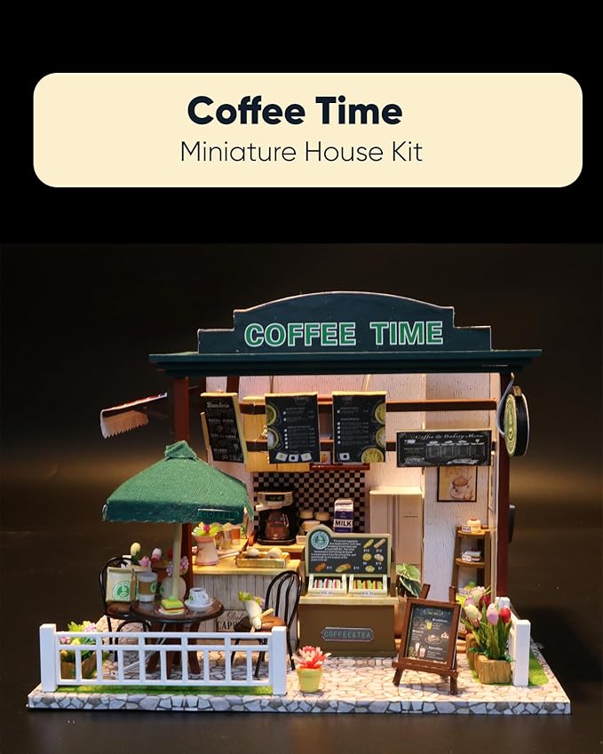 Miniature House Kit, Miniature Dollhouse Mini Houses for Beginners, DIY Dollhouse Kit for Adults to Build, Model Building Craft Diorama Kit, Ideal Gifts for Birthday, Christmas(Coffee Shop)