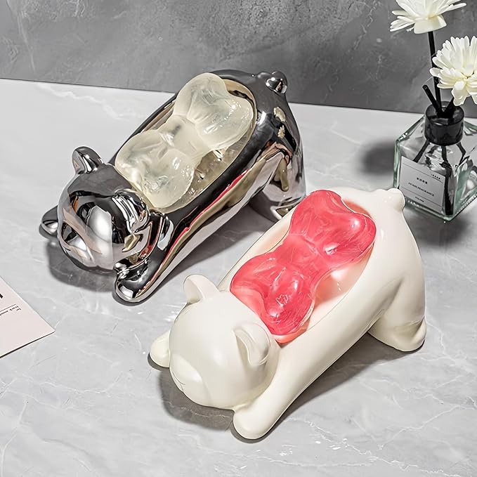 Ceramic Bear Soap Tray with Drain, Soap Dish Container, Dish Soap Tray, Multipurpose Holder for Shower, Bathroom, Kitchen & Counter jabonera para baño (Beige)