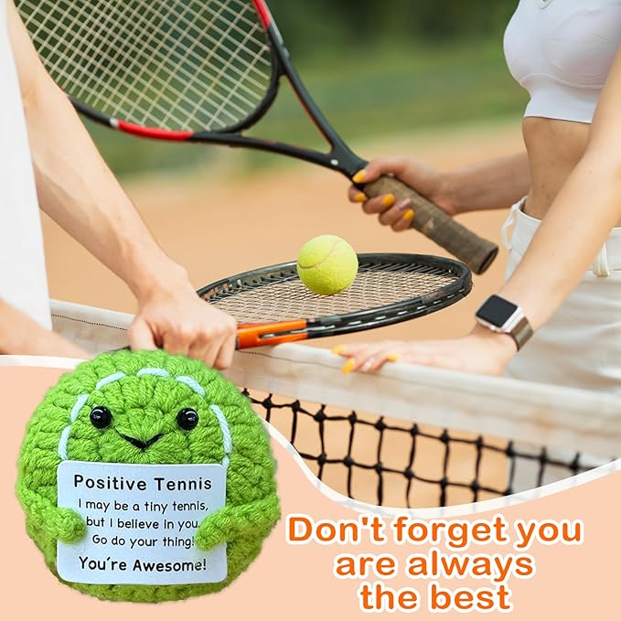 Zelaxeyi Funny Crochet Mini Tennis Ball Gifts for Tennis Lovers,Birthday Gifts for Men Women Tennis Players Emotional Support Crochet