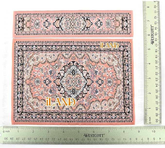 iLAND Miniature Dollhouse Accessories Victorian of Woven Dollhouse Rug 9.4” x 5.7” 9.2" x 1.8" for Dollhouse Furniture on 1/12 Scale and Dolls 3” - 12” (2pcs Fragrance)