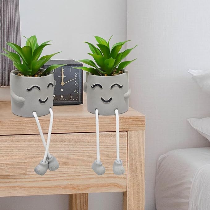 SEMSOIIO 2PCS Fake Succulents, Artificial Plants Bathroom Decor, Mini Plants Shelf Decor, Small Desk Plant for Home Decor, Cute Faux Plants Office Decor, Fake Plants for Women Desk