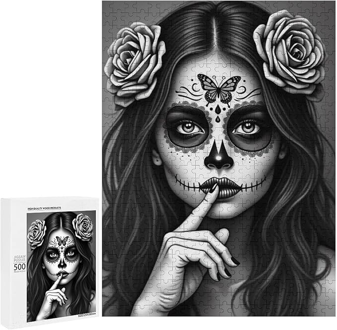 Jigsaw Puzzles for Adults 500 Piece - Gorgeous Sugar Skull Lady Day of The Dead Wooden Puzzle,Educational Games，Challenge Puzzles Puzzle Games,Stress Relief Games,Funny Puzzles