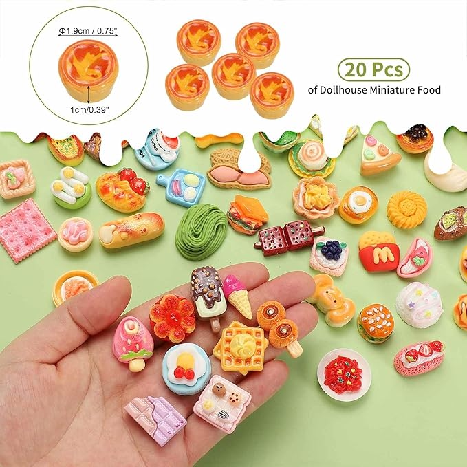 Dollhouse Miniature Food, Cute Dessert Figures Toys Mini Resin Foods Trinkets for Pretend Play Kitchen Cooking Game & Doll House Decor (Yellow, 20pcs)