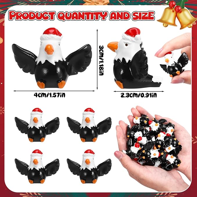 30 Pcs Christmas Mini Resin Bald Eagle, Miniature Patriotic Bald Eagle Bird Figurines, Bald Eagle Garden Statue, Christmas Xmas Ornaments for Landscape Dollhouse Garden