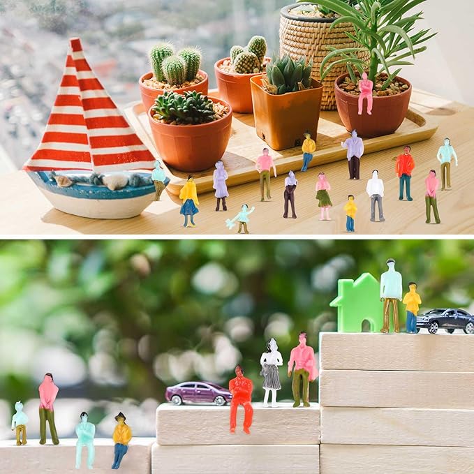 Namalu 50 Pcs Mini People Figurines 1: 150 Scale Architectural Painted Tiny Model Sitting and Standing Plastic People Assorted Poses Model Trains for Miniature Scenes