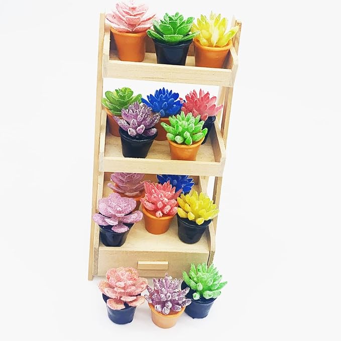 Cayway Dollhouse Plant Miniature 16 PCS Artificial Plant Tiny Bonsai Model Mini Flowerpot Fake Succulent Doll House for Garden Dollhouse Decorations