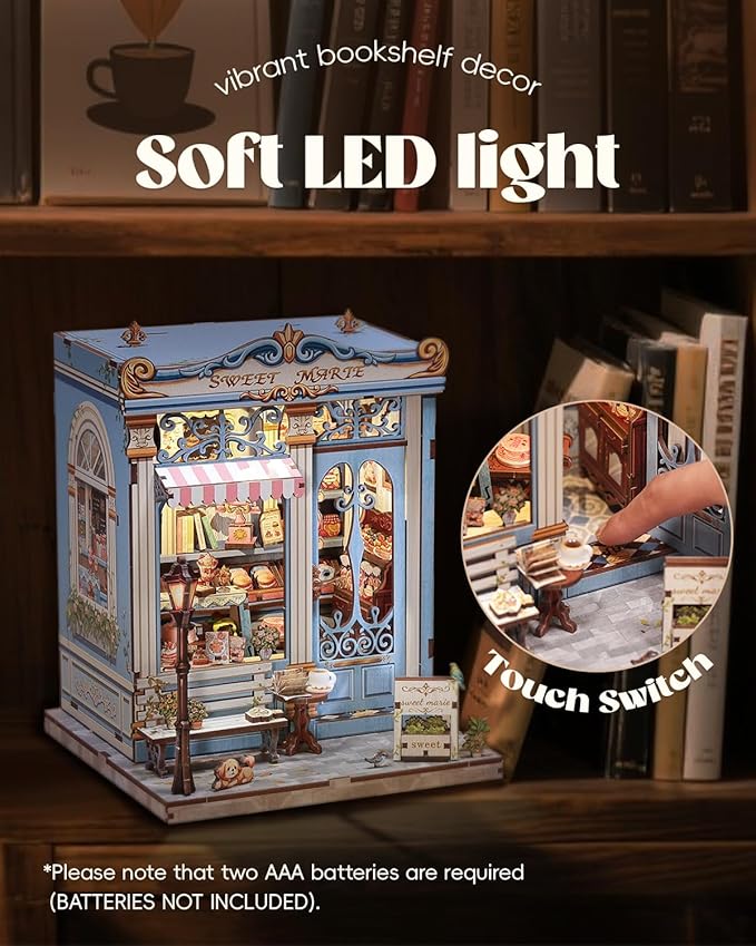 Cutefun Book Nook Kit - DIY Miniature House Kit for Adults and Teens, 3D Wooden Puzzle Mini House Building Kit with LED, Dollhouse Kit Bookshelf Insert Decor Creative Gifts (Sweet Marie)