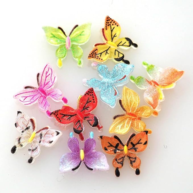 100 PCS Tiny Decorative Resin Butterfies Mini Artificial Animal Models -Neatly Organized in a Plastic Storage Box for DIY Handmade mini House Miniature Landscape （10 Colors Mixed ）