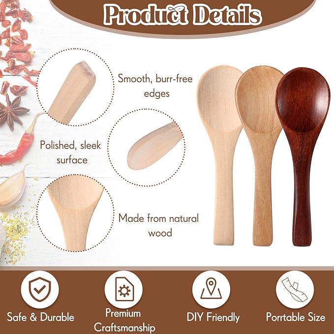 Boao 100 Pcs Small Wooden Spoons, 3.5'' L, Mini Wood Natural Tiny Spoons Wooden Little Teaspoons for Jars Sugar Creamer Honey Spices Salt Kitchen Supplies (Multiple Color)
