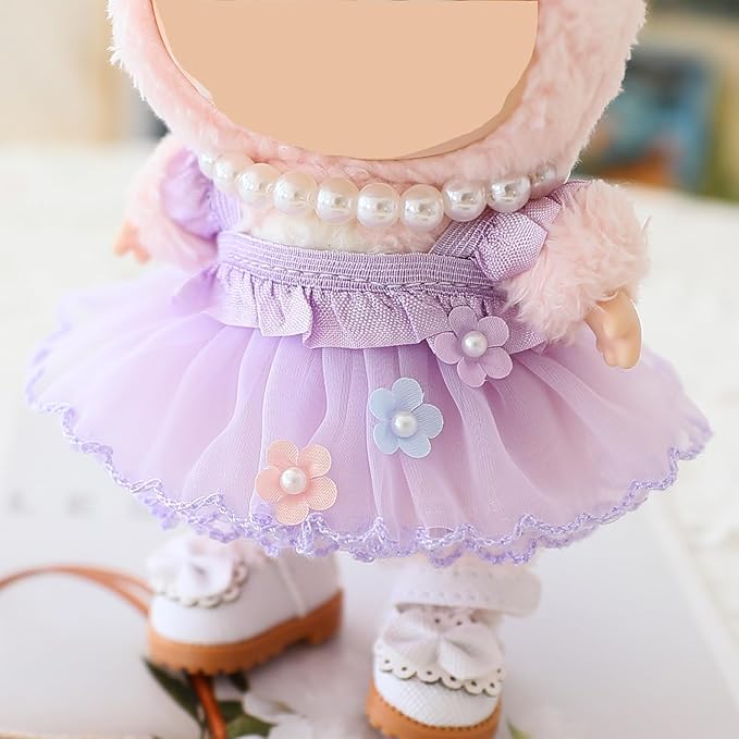 HLIAZJM Clothes for Labubu Doll, 5 Pieces Butterfly Tulle Skirt Purple Outfit Set, Suitable for 15cm & 17cm Dolls