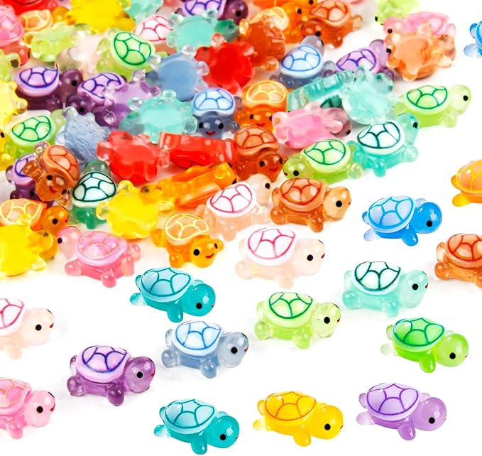 100PCS Mini Resin Turtles, Small Colorful Turtle Figurines Bulk Set, Tiny Resin Animals for Ocean Theme Party Decor, DIY Crafts, Cake Toppers, Fairy Garden Accessories (10 Vibrant Colors)