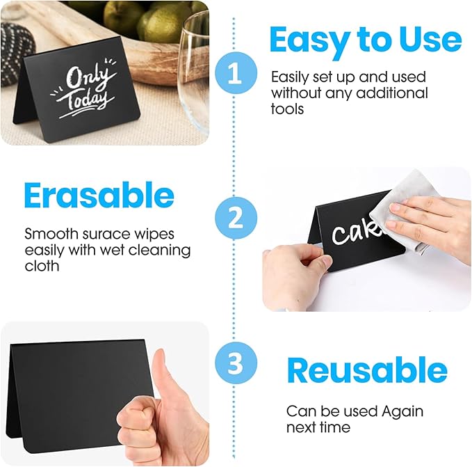 Mini Chalkboard Signs for Food, 20Pcs Small Food Labels for Party Buffet Food Signs, Reusable and Reserved Table Sign, Catering Supplies Buffet Display Food Tags Place Cards, with 8Pcs Chalk Markers