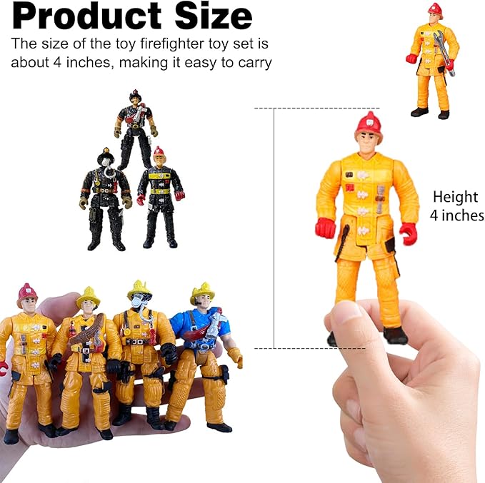 8 Pieces Firefighter Action Figures, Frefighter Toys for Boys Girls Kids, Fireman Toy Figure & Playsets with Accessories, Great for Gift Party Decoration Christmas Stocking Stuffers