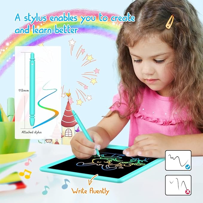 BUKEBU LCD Writing Tablet Doodle Board, Colorful Drawing Pad, Electronic Drawing Tablet, Drawing Pads,Travel Gifts for Kids Ages 3 4 5 6 7 8 Year Old Girls Boys (10.5 inch, Blue&Pink)