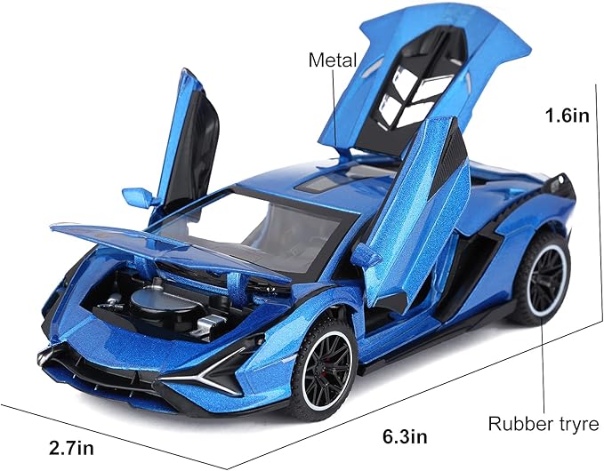 SASBSC Lamb Toy Cars Sian Diecast Metal Model Car with Light and Sound Fkp3 Pull Back Car Toys for Boys Age 3 + Year Old (Blue)