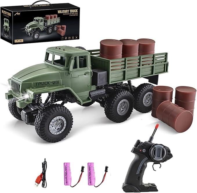 RC Military Truck, 1:16 Military Carrier Car Off-Road Crawler Transpotr Truck 6WD with LED Light for Teen Adults
