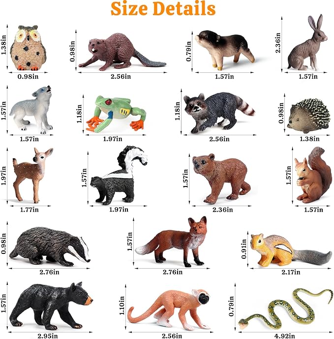 18Pcs Forest Animals Figures - Plastic Woodland Creature Toy Figurines for Kids Boys Girls 3-5 6-12, Small Jungle Animal Baby Figurines for Cake/Cupcake Topper Birthday Gift