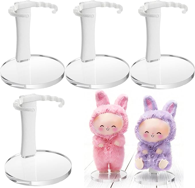MDOWOK Adjustable Doll Stand for Sitting & Standing Positions - Premium Acrylic Base Display Holder for 3-7" Figures (White 4 Set)