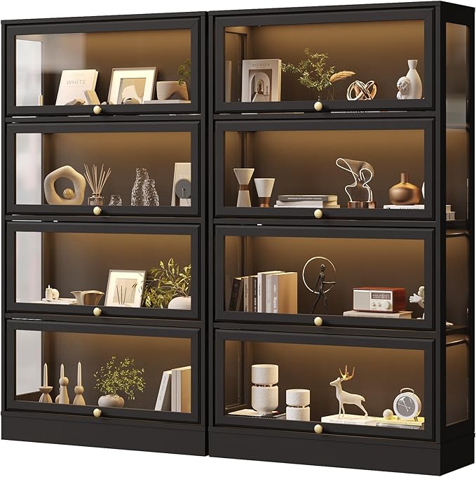Display Cabinet with Acrylic Glass Doors,4-Tiers Curio Cabinet with LED Lighting for Collectibles, Collectibles Toy Organizers Rack & Display Shelf Display Case Storage Cabinet, Black