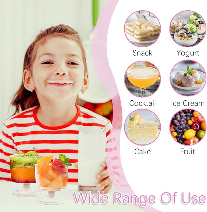 Dyrfolm 80 Pack Mini Dessert Cups,2 oz Clear Plastic Wine Glasses,2 oz Clear Plastic Dessert Cups,Disposable Shot Glasses,Parfait Appetizer Cups Mousse Cups for Party Wedding Birthday Tasting