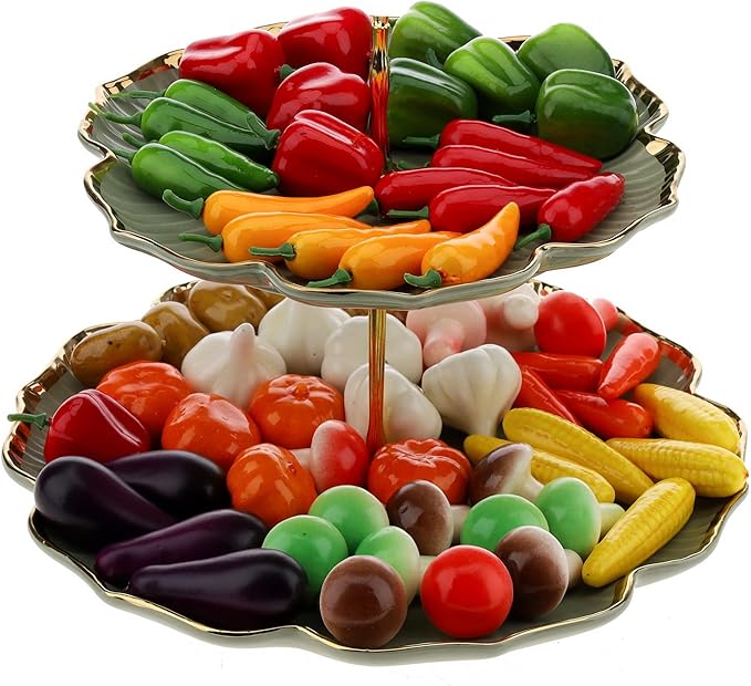 Gresorth 70 PCS Fake MINI Vegetables Artificial Garlic, Corn, Pepper, Pumpkin, Carrot, Potato, Eggplant ……