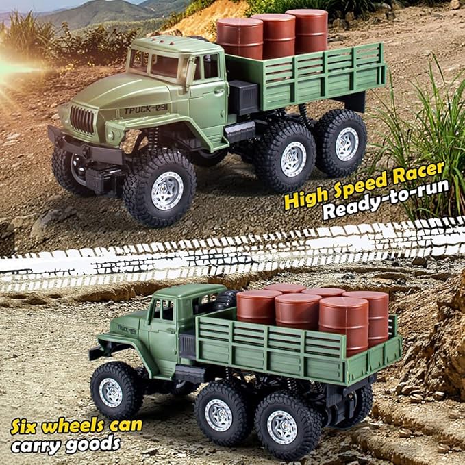 RC Military Truck, 1:16 Military Carrier Car Off-Road Crawler Transpotr Truck 6WD with LED Light for Teen Adults