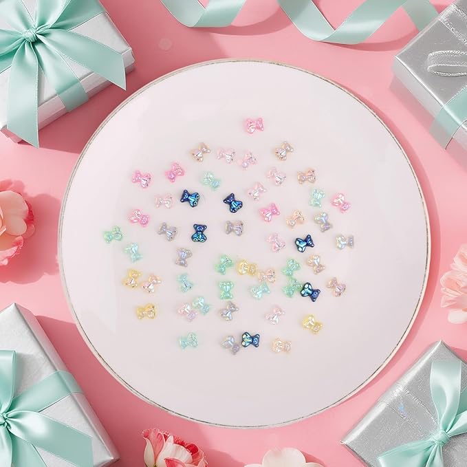 210pcs Mini Resin Bears, Multi-Color Iridescent Tiny Small Bears Resin Animal Miniature for Vase Filler Micro Landscape Garden Dollhouse Decor