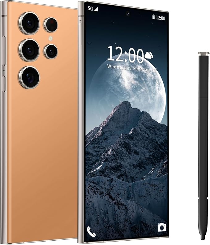 BAOWU I24 Ultra 5G Unlocked Phones, Built in Pen, Smartphone Battery 6800mAh 6.8" HD Screen Unlocked Cell Phone, 16+512GB Android14 with 128G Memory Card, Face ID/Fingerprint Lock/GPS (Orange)