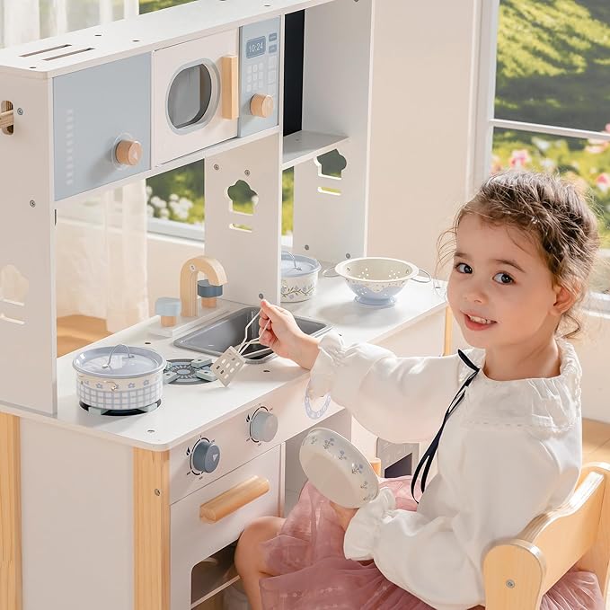 ROBOTIME Kids Pots and Pans Playset – 9 PCS Pretend Play Kitchen Accessories Set with Metal Cookware, Cooking Utensils & Storage Bag – Toy Pots and Pans for Toddlers Boys Girls Age 3+ (Blue)